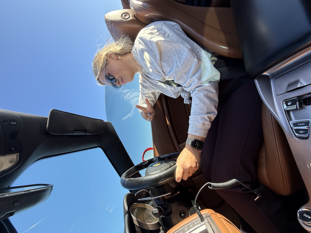 Egle in a convertible